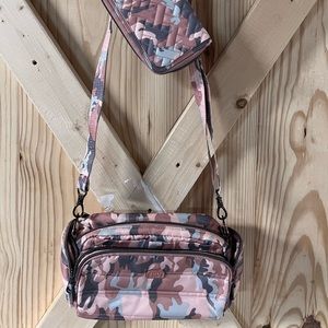 Lug Trolley camo Pink Crossbody and matching handspring wristlet